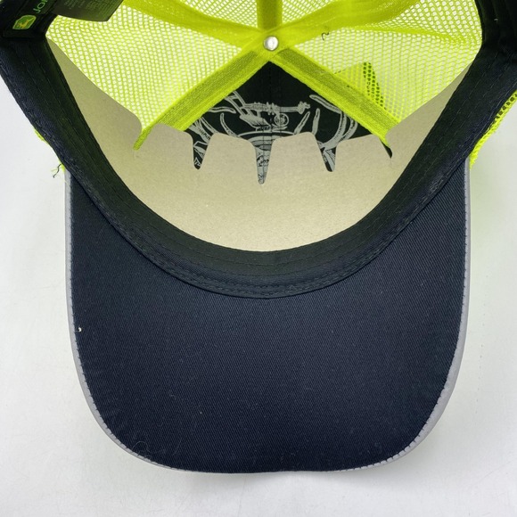 John‎ Deere Hat Cap Snap Back Neon Yellow Mesh Trucker Reflective Mens One Size - Picture 9 of 13